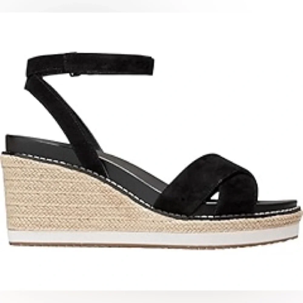 Cole Haan Cloudfeel Espadrille Black Suede Wedge Sandal Size 8 B NIB